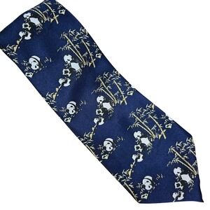 Kailong Mens Navy Blue 100% Silk Panda Bamboo Hand‎ Made Necktie